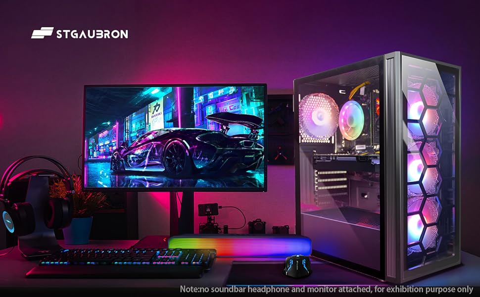 STGAubron Gaming PC Bundle with 24Inch FHD LED Monitor-GeForce RTX 2060 6G, AMD Ryzen 5 Pro 2600 up to 3.9G, 16G, 512G SSD, RGB Fan x 6, Windows 11 Home
